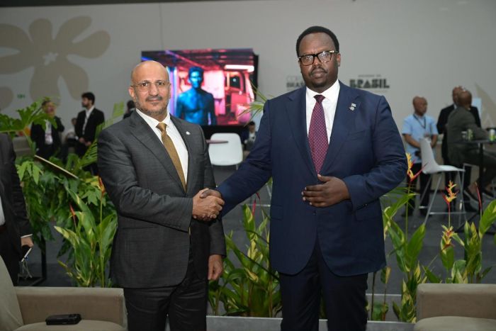 على هامش قمة المناخ.. طارق صالح يلتقي  برئيس وفد الصومال في مدينة بليم