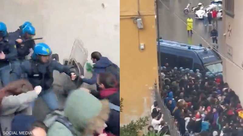 فيديو اثار الغضب الإيطالي.. الشرطة تتصدى لطلاب يؤيدون فلسطين